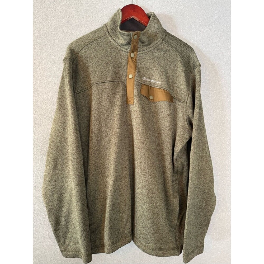 Eddie Bauer Quarter Snap Fleece Pullover XL Mens Olive Green Heather Mock Neck